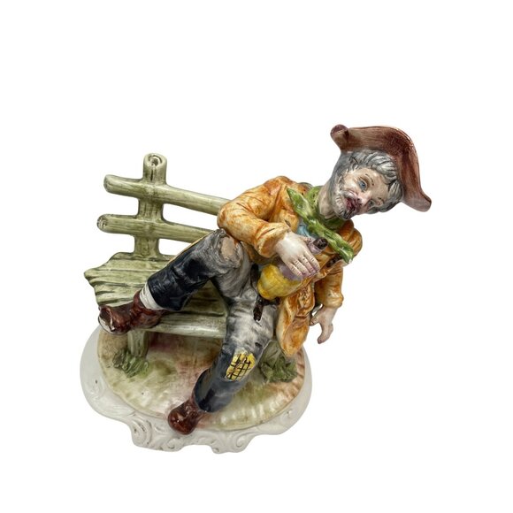Giao Longi VTG Italy Made Drunk man on Bench Ceramic fIgurine 10"x9"x6" SKU 9393 - Picture 12 of 14